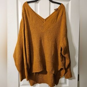 Double V Neck Mustard Sweater She & Sky